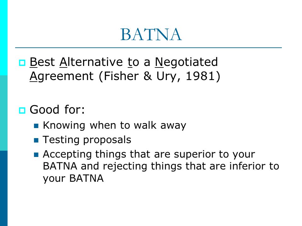 Best Alternative to a Negotiated Agreement (BATNA)